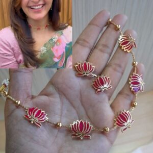 designer preium quality high gold plated meenawork pink lotus necklace with earring ir1nd0tmx6 2025 06 23 1.jpeg