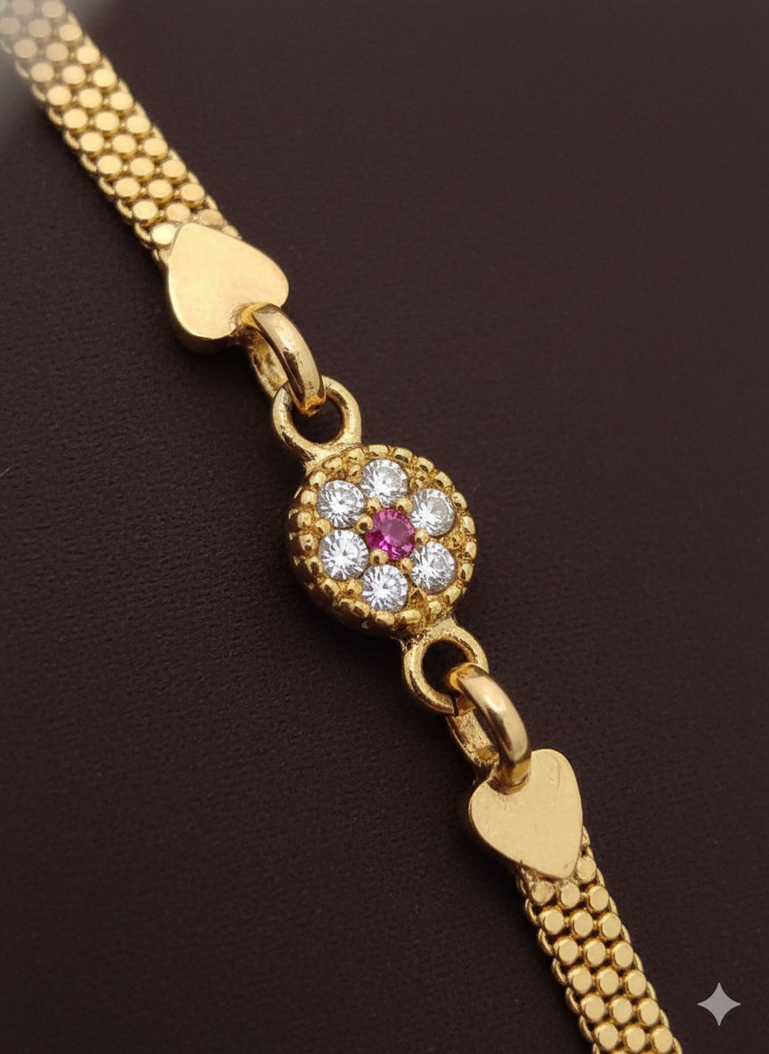 micro gold plated ad diamond studed round flower 24inches chain